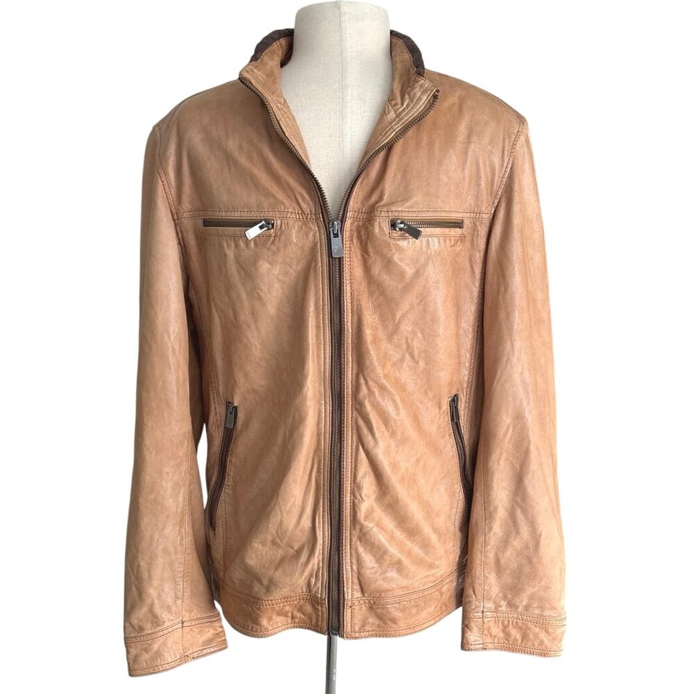 Overland Classic Vintage Tan Leather Jacket Size Medium Lambskin 1980s/1990s